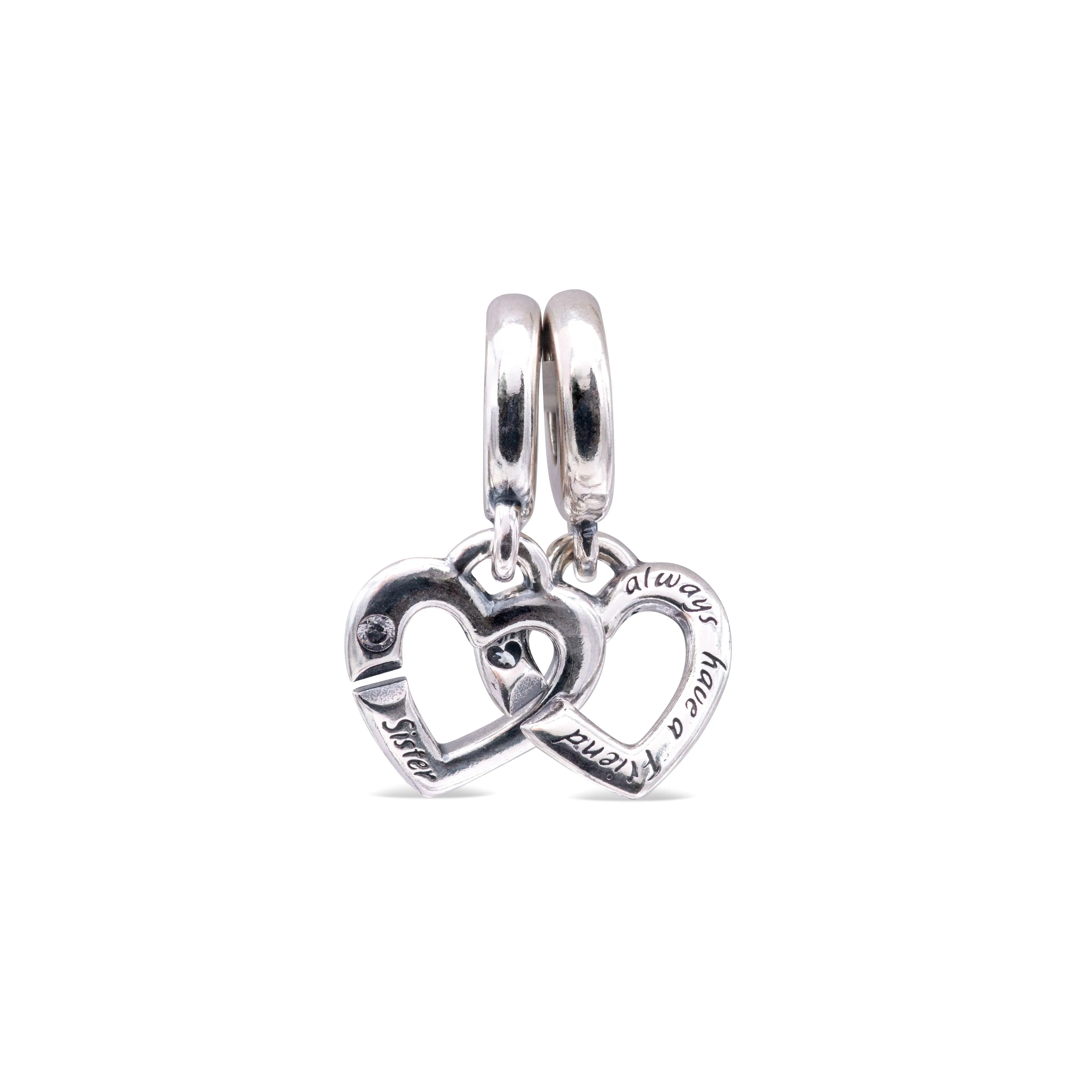Pandora Linked Hearts Split Dangle Charm, Bejeweled Style 2 Charms, Fashion Costume Jewelry Gift Item (799538C01)