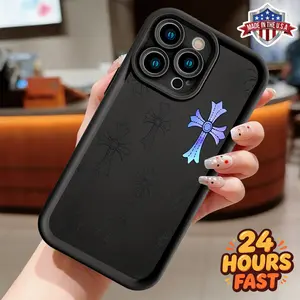 Minimalist Chrome Hearts Style Cross TPU Phone Case for iPhone 11,12,13,14,15,16,17 Pro Max PULS AIR All Models, Slim Lightweight Shockproof Protective Cover, Made in USA