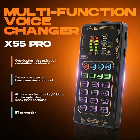 [DealsForYouDays] X55 PRO Digital Sound Card Mini Amplifier - Karaoke Mixer Audio Interface, Bluetooth Voice Changer with Noise Reduction, Compact Sound Kit, Type-C iPhone Compatible, Portable for Streaming Gaming, KTV, Christmas Gift for Creators