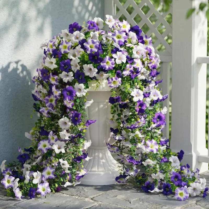 4pcs 30 Inches Long Vine Petunia Hanging Plants 4pcs, Weatherproof Silk Artificial Flowers, Perfect for Realistic Spring Styling Indoors and Outdoors