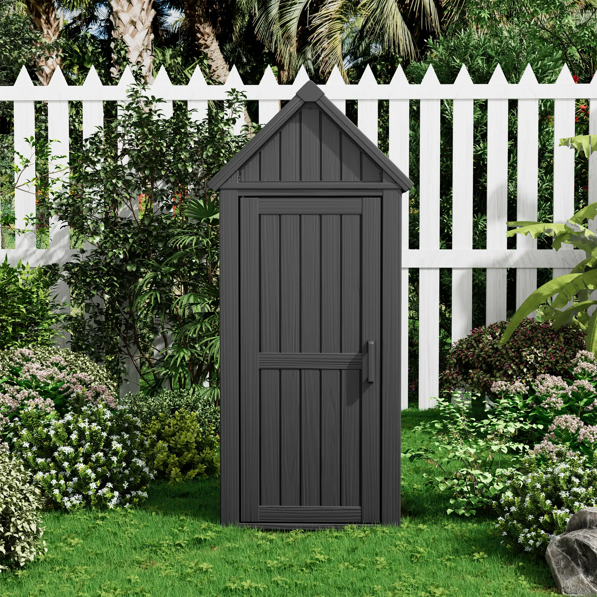 Outdoor Storage Deck Box , Waterproof and Sunproof , Middle Divider Load Capacity 55 Pounds, Hooks Load Capacity 2.2 Pounds, Divider can be Freely Removed, Turn the Box Easy to Open and Close, Indoor and Outdoor can be Used,Summervibes