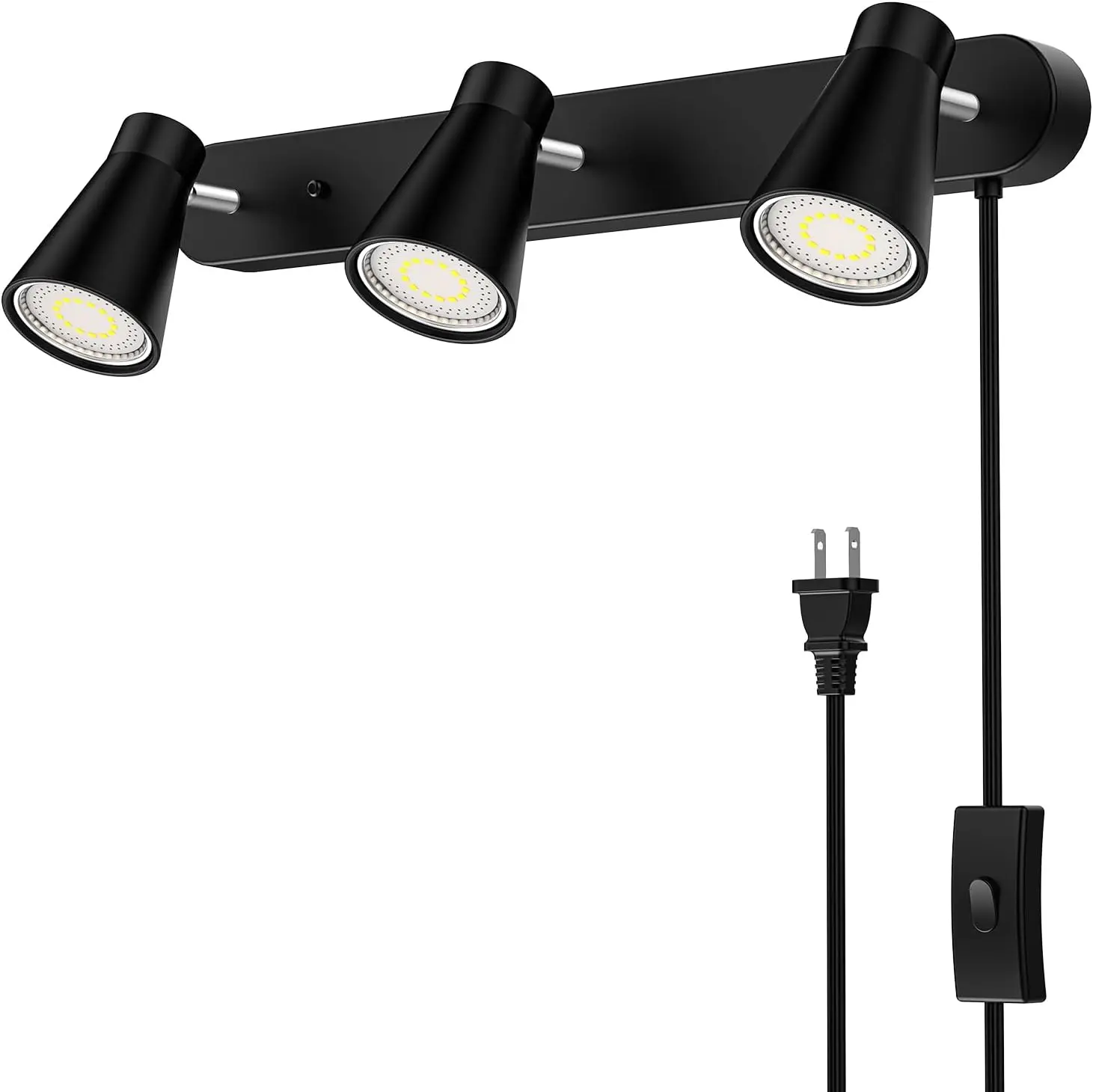 Plug in Track Lighting 3 Light Fixture, White Modern Ceiling Spotlight Flexibly Rotatable for Kitchen Cabinet Living Room Black