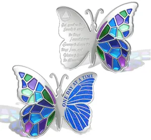 1-10 Year One Day at a Time 1 Year Sobriety Coin One Year AA Medallion with Stained Glass Butterfly Design Multi-Use Bookmark Decoration Piece Addiction Recovery Chip Sober Gift for Men Women