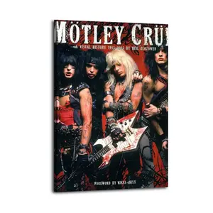 Motley Crue Art Painting Decorative Classic Posters Wall Oil Painting Canvas Decorative Living Room Art Decoration Wood Framed Modern Art Design Vibrant Illustrations