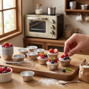 10 Pcs Portable Carbon Steel & Aluminium Nonstick Mini Flan Molds - Round Bakeware for Egg Tarts, Pudding Cups, Chocolate Molten Cakes - Reusable, Easy to Clean