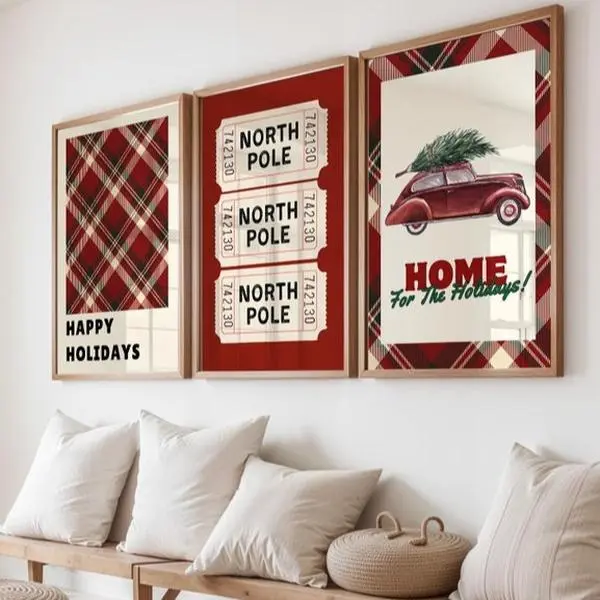 Christmas Art Prints Set of 3 Christmas Art Poster Christmas Wall Prints Retro Christmas Decor Holiday Party Gift for Home, DIGITAL Trendy Retro Posters Room Decor