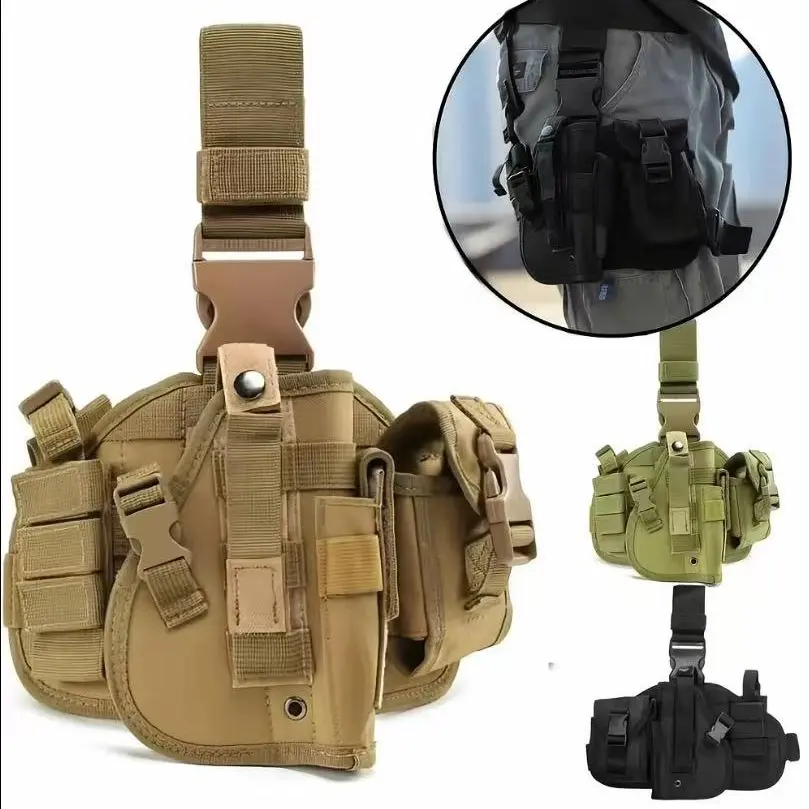 Tactical quick-draw holster waist belt and thigh rig, adjustable thigh holster, tactical quick-draw holster, tactical thigh pouch, quick-access design, secure and snug fit, convenient for daily carry, ideal for outdoor use.