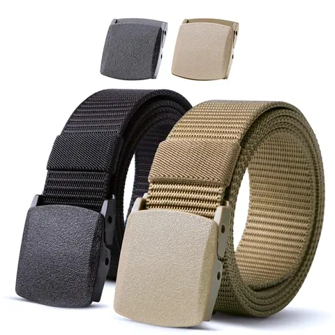 JASGOOD 2 Pack Nylon Military Tactical Men Belt Webbing Canvas Outdoor Web Belt with Plastic Buckle