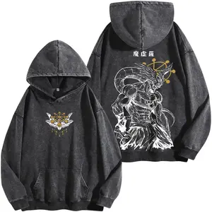Mahoraga JJK Anime Graphic Washed Hoodie, Vintage Washed Oversized Dark Anime Streetwear T-Shirt, Soft Cotton Unisex Apparel, Gift for Jujutsu Kaisen Fans quarter zip men lemon demon soulja boy outfit truck fit clothes