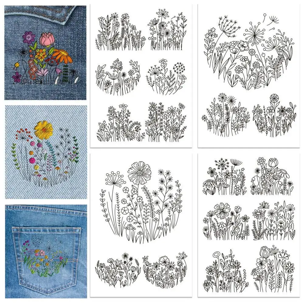 Flower Pattern Embroidery Stabilizer Paper Water Soluble Hand Sewing Stabilizer for Fabric, Dandelion Daisy Embroidery Stitch Paper