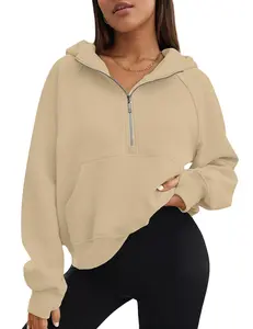 Zeago Live Womens Sweatshirts Half Zip Cropped Hoodies Fleece Pullover Quarter Zip Up Fall Outfits Clothes 2025 Winter Casual Long Sleeve