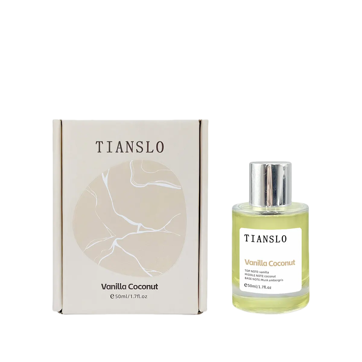 TIANSLO Vanilla Coconut Perfume, Long-Lasting Unisex Gourmand Fragrance with Amber & Musk, Vegan Aromatic Sweet Scent, 50ml / 1.7oz, Coconut Scented, Captivating Fragrance, Amber Vanilla Fragrances