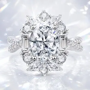 Silver CZ Engagement Ring For Women, Sparkly Oval Crystal Statement Ring, Elegant Bridal Wedding Promise Jewelry Gift