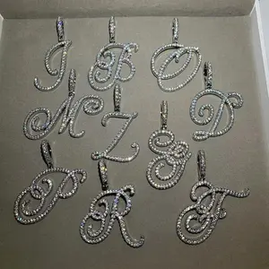 Cursive 26 Initial Letter Pendant Necklace Micro Initial Rhinestone Pendant Necklace With Tiny Box Chain Birthday Gift