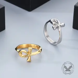GTHIC Simple Ancient Egyptian Ankh Cross Stainless Steel Ring Versatile Jewelry Accessory for Men Women Daily Wear