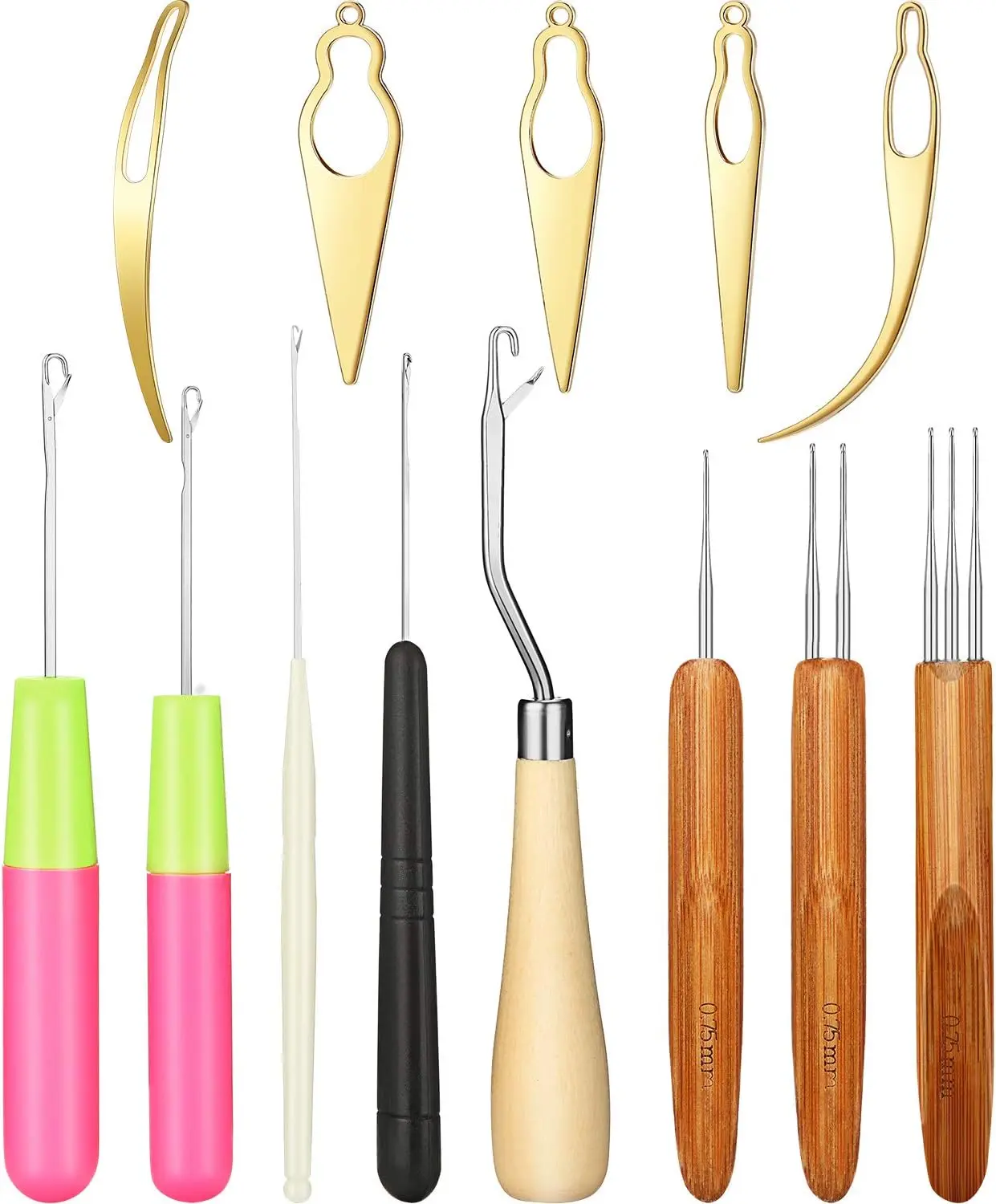 Stainless Hair Styling Tools 13-Piece Dreadlocks Crochet Set - 5 Loc Crochet Needles Latch Hooks, 3 Dreadlocks Hooks, 5 Different-Size Locking Extensions Tools for Sisterlocks, Easyloc