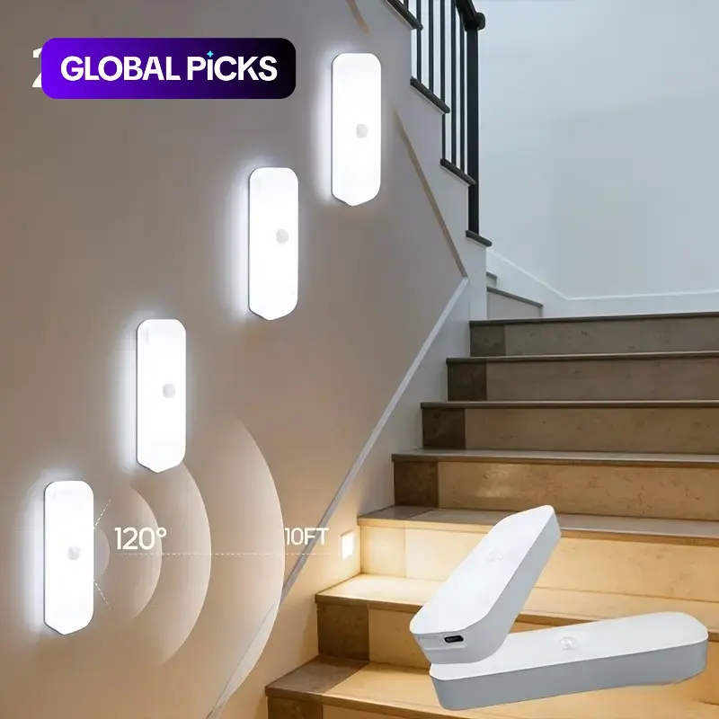 2 Pack Motion Sensor LED Night Light, USB Rechargeable 6000K Cool White Wall Mounted Lights, Decorative Wall Light for Various Rooms #GLOBAL PICKS