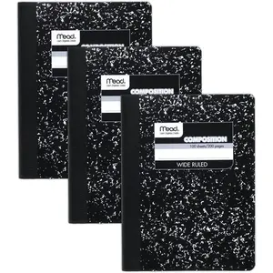 Composition Notebooks, 3, Wide Ruled Paper, 93/4" x 71/2", 100 Sheets per Comp Book, Black Marble (38301)