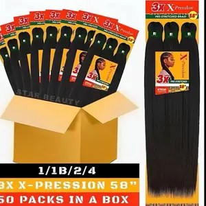 3x-Xpression Pre-Stretched Braids 58" 50 in a Box 1/1B/2/4 African Collection Straight Hair Extensions