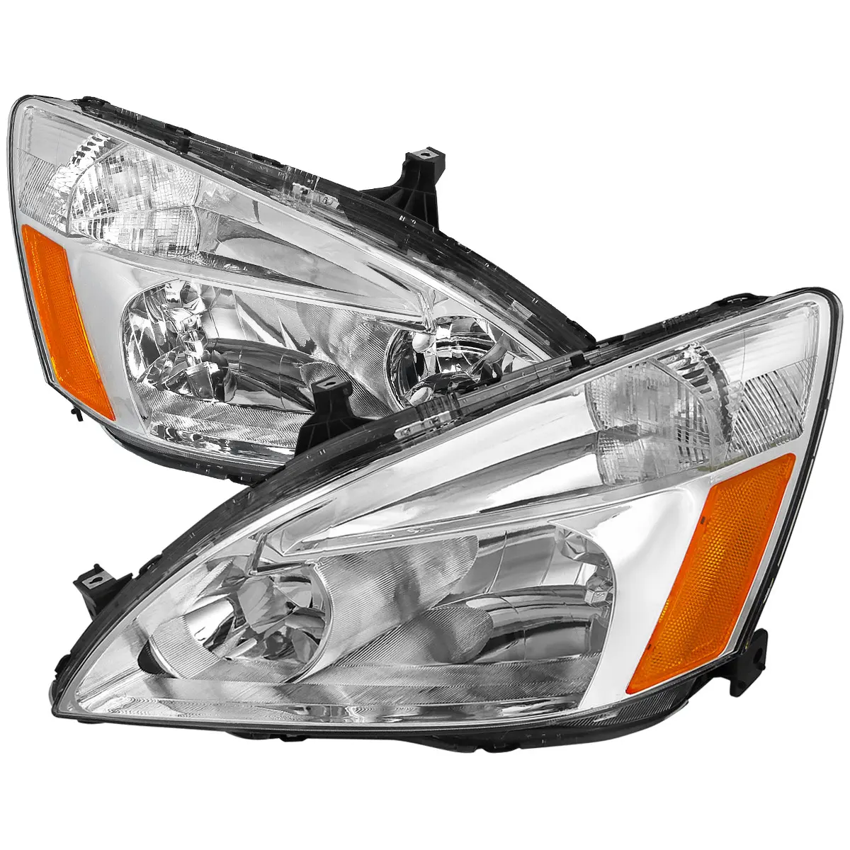 2003-2007 Accord Factory Style Headlight Assemblies w/ Amber Reflector (Chrome Housing/Clear Lens) 2003-2007 Accord Factory Style Headlight Assemblies w/ Amber Reflector (Chrome Housing/Clear Lens)