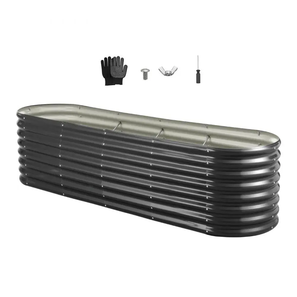 【SummerFinds】VEVOR Metal Raised Garden Bed, 8 x 2 x 2 ft Oval Outdoor Galvanized Planter Garden Box, Open Bottom Design, Large Planter Raised Bed for Growing Vegetables, Flowers, Herbs, and Succulents, Dark Gray