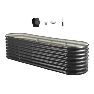 【FathersDayGift】VEVOR Metal Raised Garden Bed, 8 x 2 x 2 ft Oval Outdoor Galvanized Planter Garden Box, Open Bottom Design, Large Planter Raised Bed for Growing Vegetables, Flowers, Herbs, and Succulents, Dark Gray