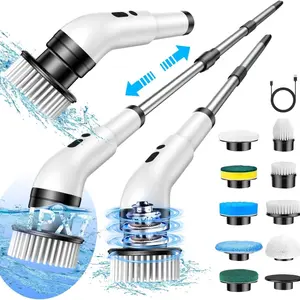 Electric scrubber bathroom 9-in-1 Cordless Durable Power Scrubber rotating electric brush bathroom and toilet cleaning brush multiple replacement heads Rechargeable Spin Scrubber Cleaning Tools