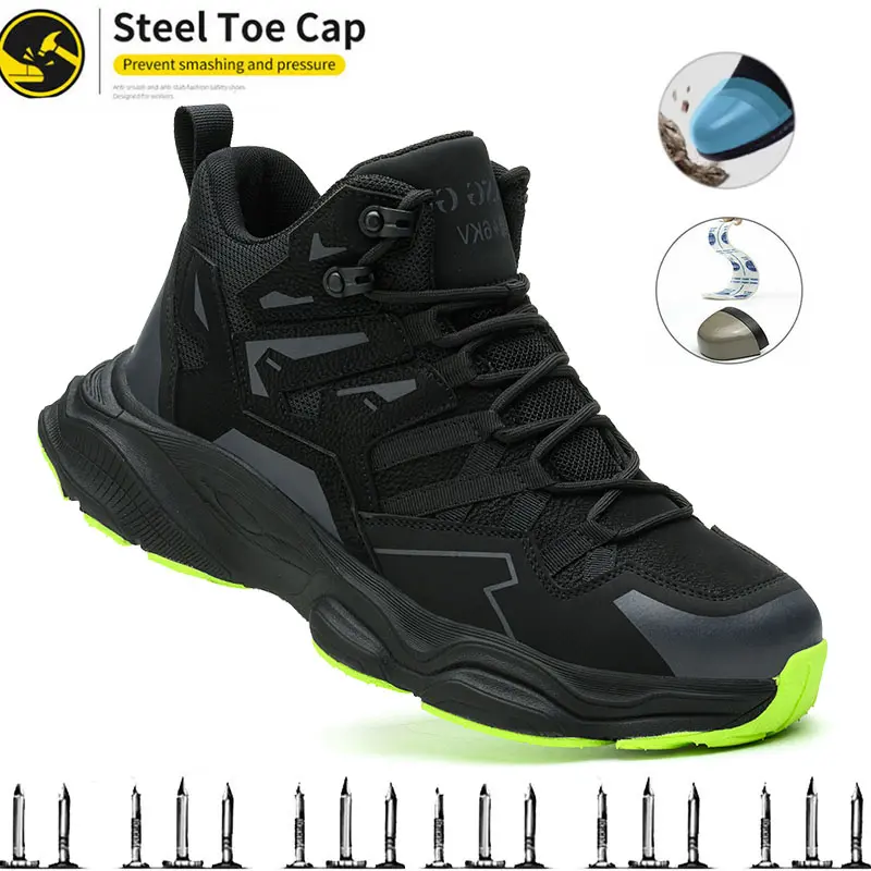Protective Steel Toe Safety Shoes Men Anti-puncture Work Shoes Breathable Industrial Shoes Indestructible Roofing Shoes