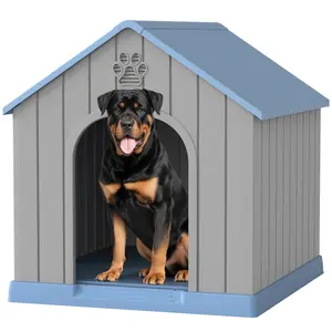 Durable All-Weather Outdoor Indoor Plastic Dog House, Waterproof Ventilated Pet Shelter with Elevated  Floor for Small to Large Dogs, Easy Assembly All-Season Comfortable Kennel-Christmas Gifts.