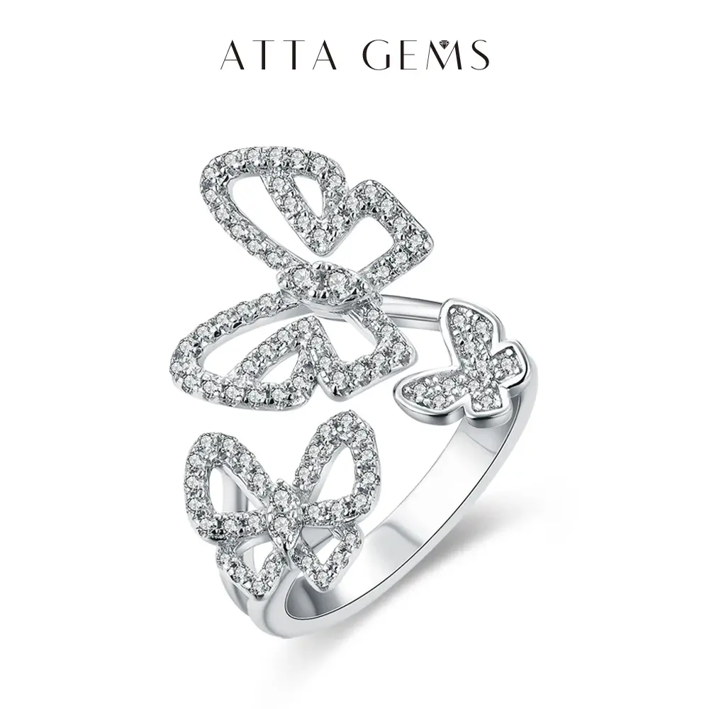 Women's Elegant D VVS1 Grade Butterfly Synthetic Moissanite Artificial Gemstone Ring, Fine Jewelry Bridal Wedding Ring, Birthday Gift, R109 summerwins, Elegant Ring