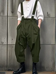INCERUN Men's Casual Simple Plain Sleeveless Belted Pants Overalls, Comfortable and Stylish, Perfect for Daily Wear