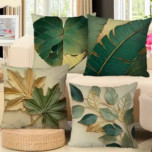 Vintage Leaf Print Pillow Covers Set of 4, 17.72x17.72 Inch Polyester Zipper Closure, Sofa Bed Bedroom Decorative Seat Cushion Cover