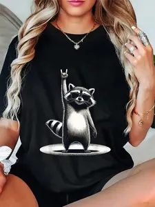 100% Cotton Retro Raccoon Rock Music Gift Men Women Funny Raccoon T-Shirt
