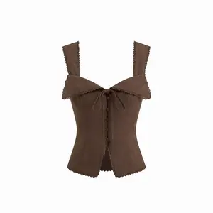 Cider Sweetheart Lace Tie Back Tank Top SummerWins Dealsforyou