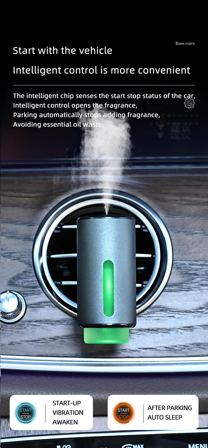 Viral Smart Car Air Freshener Vent Clip Diffuser w/ RGB Light | AI Auto Start Stop Sensor | USB Rechargeable Essential Oil Nano Mist Odor Eliminator | 3 Modes Baby Safe Perfume | Metal Aesthetic Auto Interior Accessories Gift Set