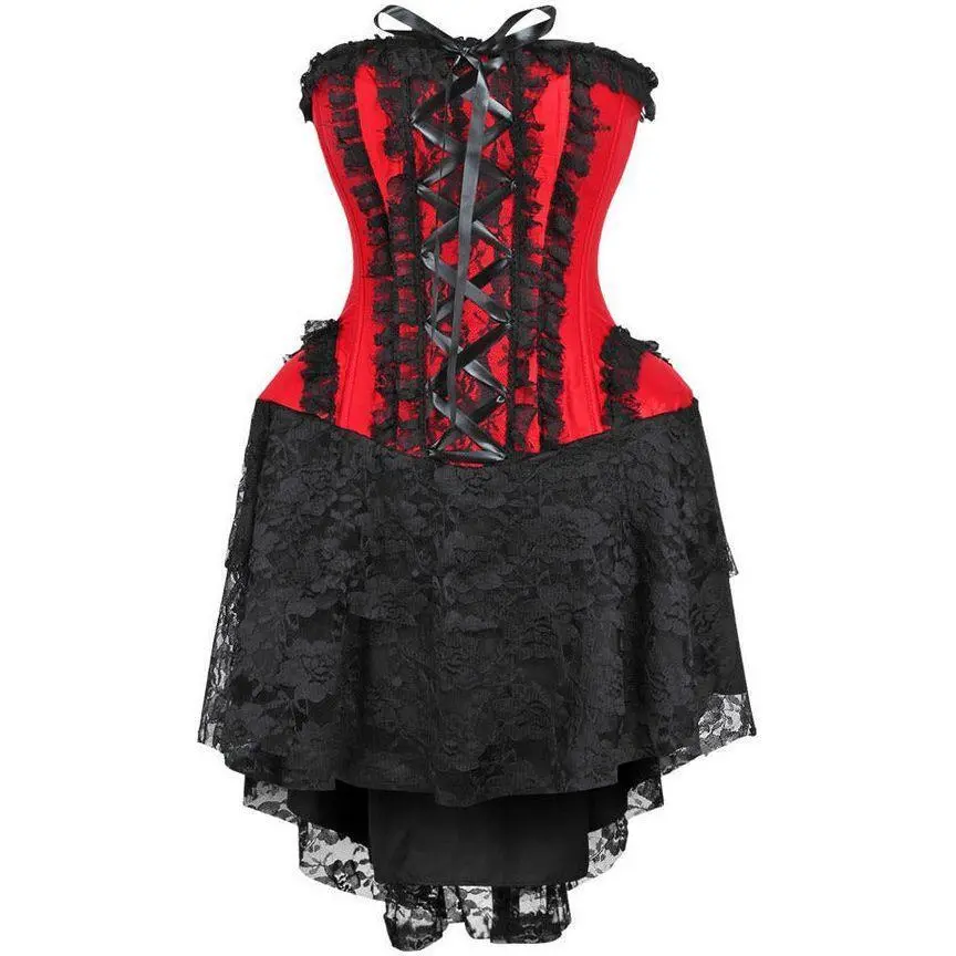 Top Drawer Steel Boned Strapless Red/Black Lace Victorian Corset Dress