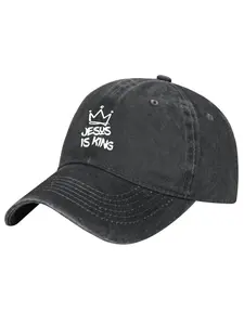 Christian Jesus Is King Crown Vintage Cotton Baseball Cap Religious Faith Dad Hat for Casual Wear Sports Statement Piece