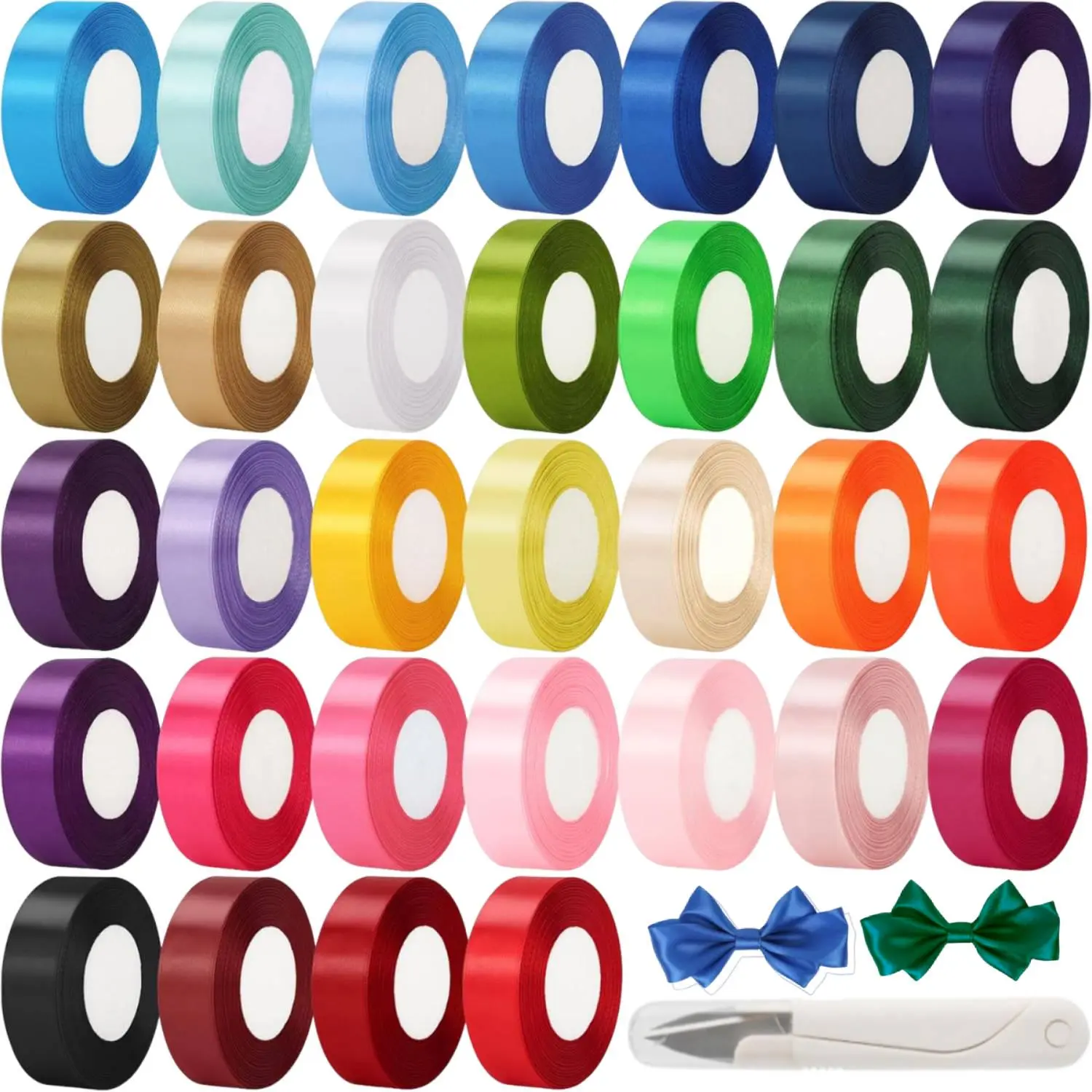 Packs of 32 800 Yards Ribbon with 1pc Scissors Kit, 1-Inch Single Face Satin Ribbons, Perfect for Gift Wrapping, Wedding Decoration, Handmade Bows, Wrapping Bouquet and More