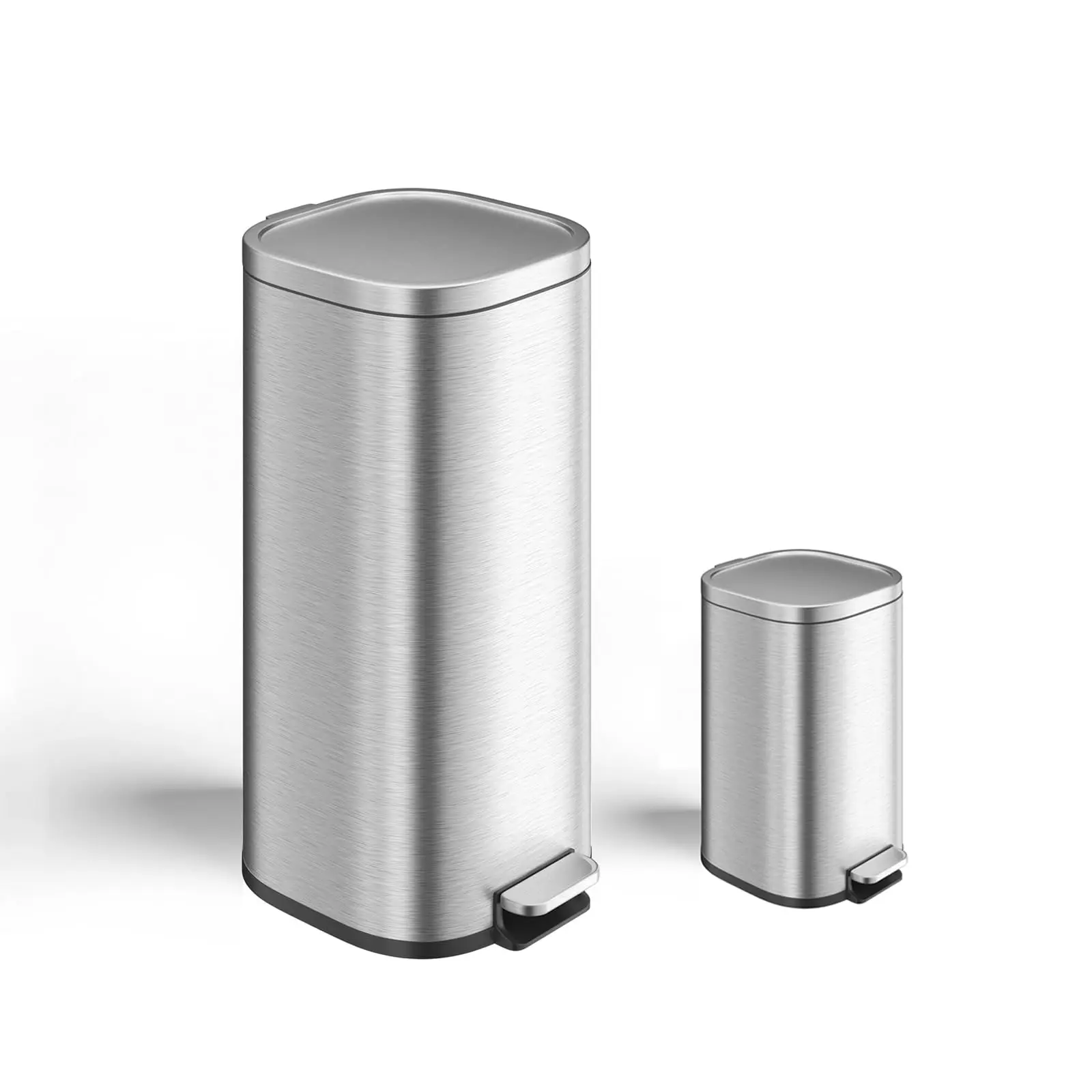 30L and 6L Stainless Steel Step Trash Can Set of 2 Rectangular Kitchen Garbage Can with Quiet Close Lid Hands Free Foot Pedal Powder Coated Finish for Home