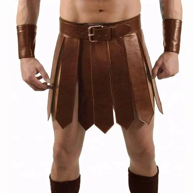 Medieval Greek Cosplay Costume Men Women Steampunk PU Leather Armor Dress Ancient Roman Belt Skirt Dress