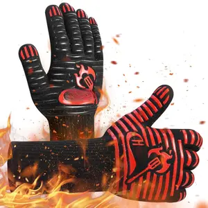 Grilling Gloves 1472?  Heat Resistant, Grill BBQ Gloves for Men,  Non-Slip Kitchen Oven Mitts, Hot Cooking Oven Gloves for Grilling, Frying, Baking, Welding, Fireplace, 14 Inch