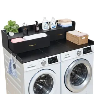 VEVOR Washer Dryer Countertop with Shelf, Summervibes,Summervibes, 54 x 27.5 in Wooden Washer and Dryer Topper with 2 Drawers & 2 Hooks, Laundry Machine Topper for Laundry Closet Pantry Counter Organization and Storage, Black