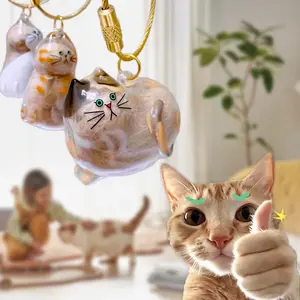 Adorable Clear Cat Fur Keepsake Charm - Portable Memorial Keychain for Pet Cat Lovers, Customizable Cat Hair Jewelry Gift halloween | Cute Creative Necklace