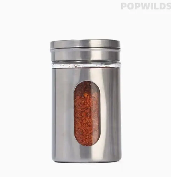 5pcs Stainless Steel & Glass Practical Seasoning Canister Set - Durable Jars for Pepper Powder, Chili Flakes, Condiments - Organized Cooking Storage for Home/BBQ - Ideal for Outdoor Recreation Enthusiasts, Five Pieces