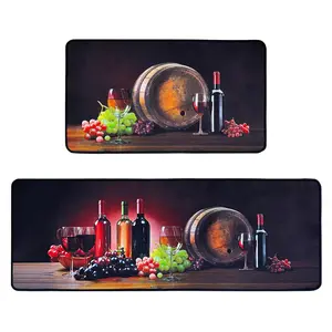 Kitchen Rugs,Non Skid Washable Microfiber mats for Kitchen Floor,3D Wine Kitchen Cushioned Runner Rug Decor Sets of 2,Size 17"x 47"+17"x 30"