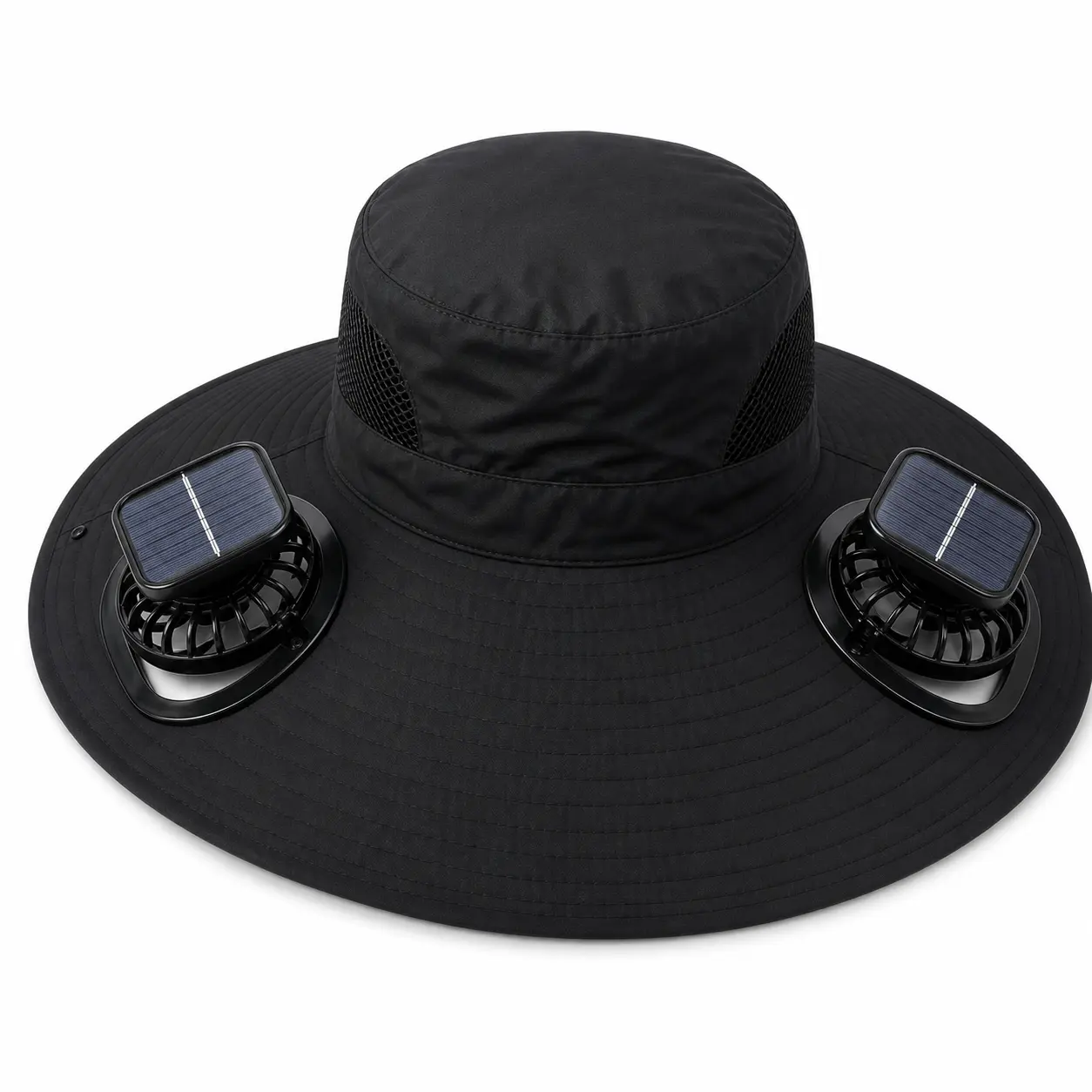 2026 New Solar Fan Hat, Wide Brim Cooling Sun Hat with UV Protection, USB Rechargeable Dual-Power Personal Fan, Water-Resistant Outdoor Bucket Hat for Hiking, Fishing, Camping, Sporting Events & Summer Travel