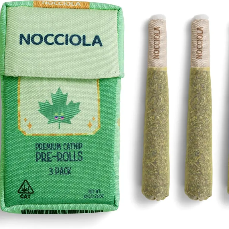 Nocciola 3-Pack Plush Cat Toy Set, Elongated Cigarette Shape with Cartoon Print, 100% Premium Cat Herb Filling, Kitten-Safe Chew, Gentle on Teeth Safe Teething Relief, Natural Stimulation