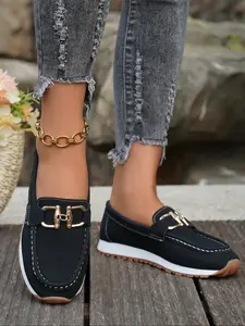 Women's Fashion Buckle Decorative Flats, Elegant Lightweight Comfortable Walking Shoes for Work, School, Casual Wear, Footwear