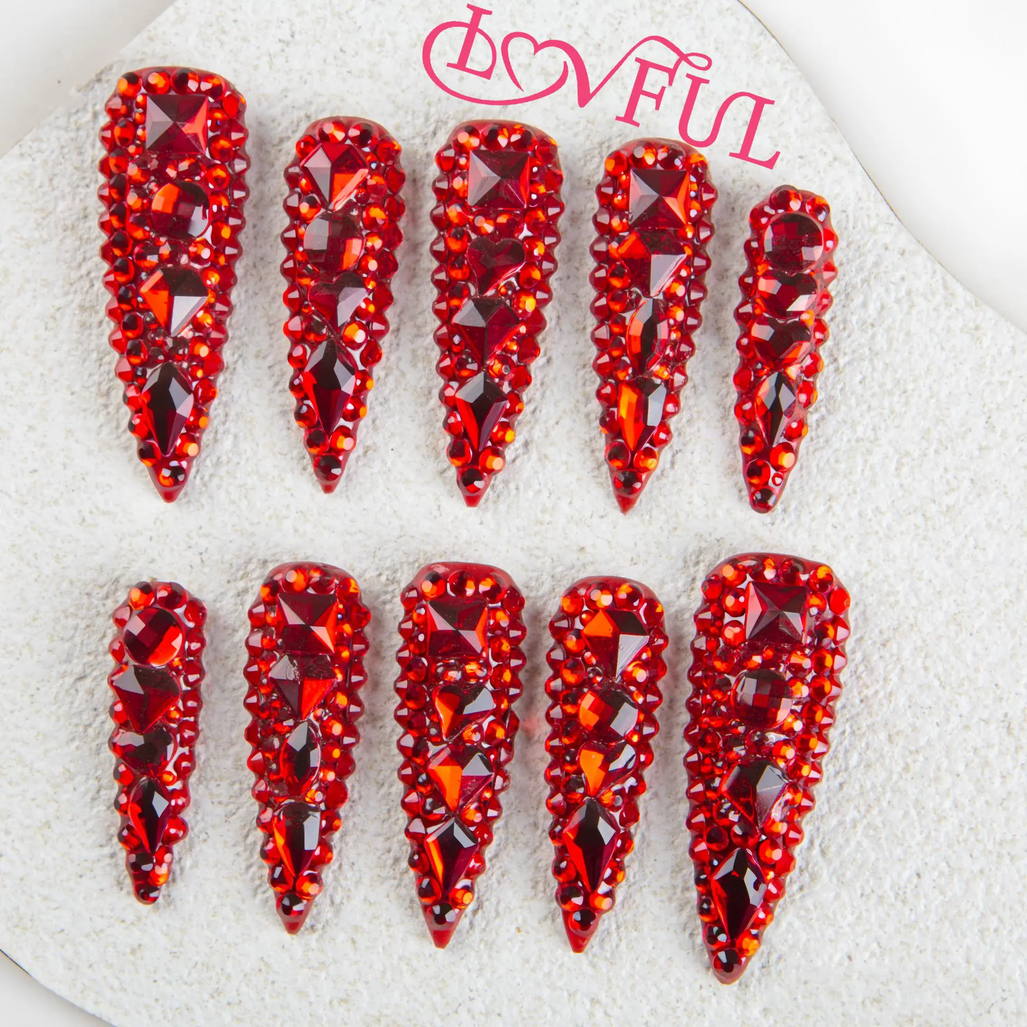 Lovful | Stiletto Mid Length 1.7'' Opulent Handmade Acrylic Press On Nails | 10PCS Reusable, Salon Quality, H39-H248 #DealsForYouDays