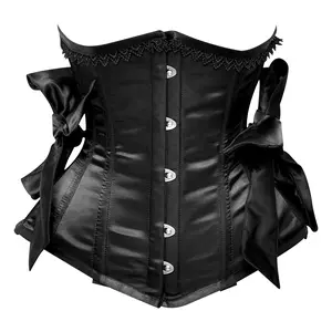 Black Satin Steel Boned Under bust Corset